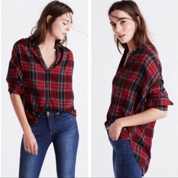 NWOT-MADEWELL Tartan Wool Blend Button Down - Picture 1 of 11